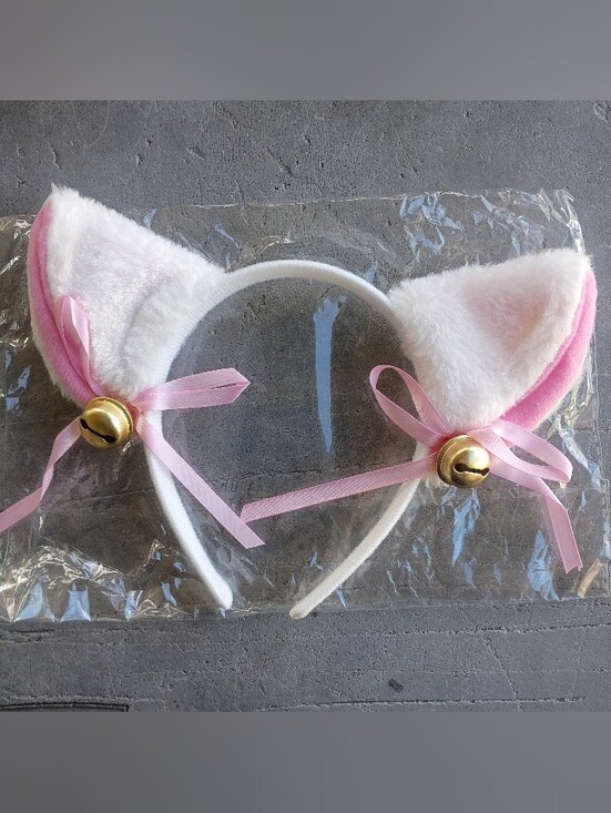 Source Unknown Accessories - Pink & White Cat Ear Headband with Bells